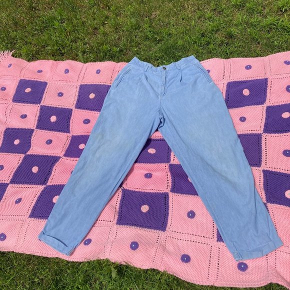 Vintage 90s chambray pants trousers cotton Liz Claiborne cuffed high waisted - Picture 1 of 9